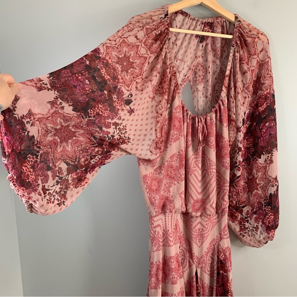 Free People Womens Seven Wonders Mini Dress Pink Floral Boho Open Back Large L - Picture 3 of 11